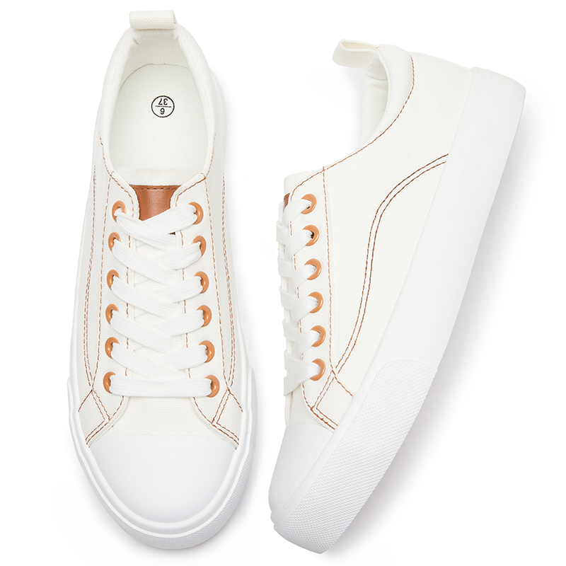   Classic Canvas Upper Sneakers White Lace Upper Sole Canvas Shoes For Women