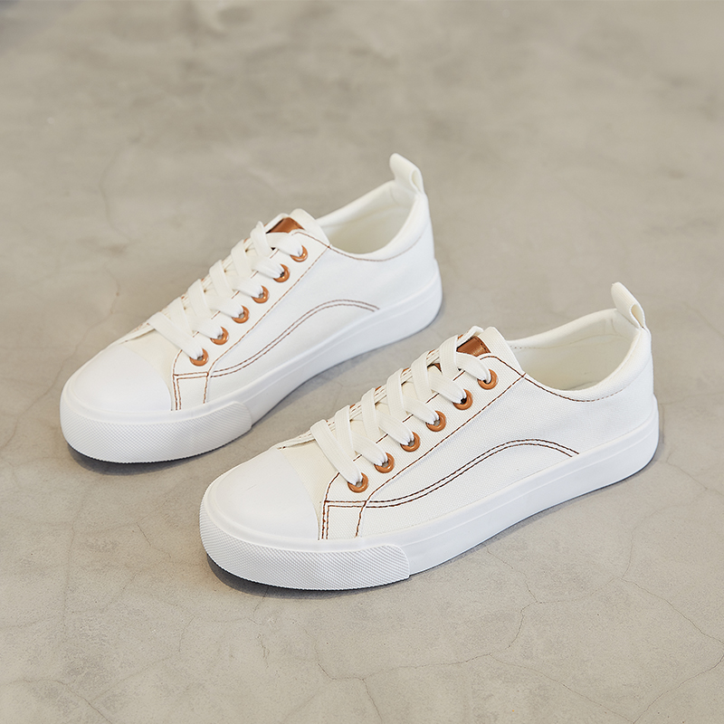   Classic Canvas Upper Sneakers White Lace Upper Sole Canvas Shoes For Women