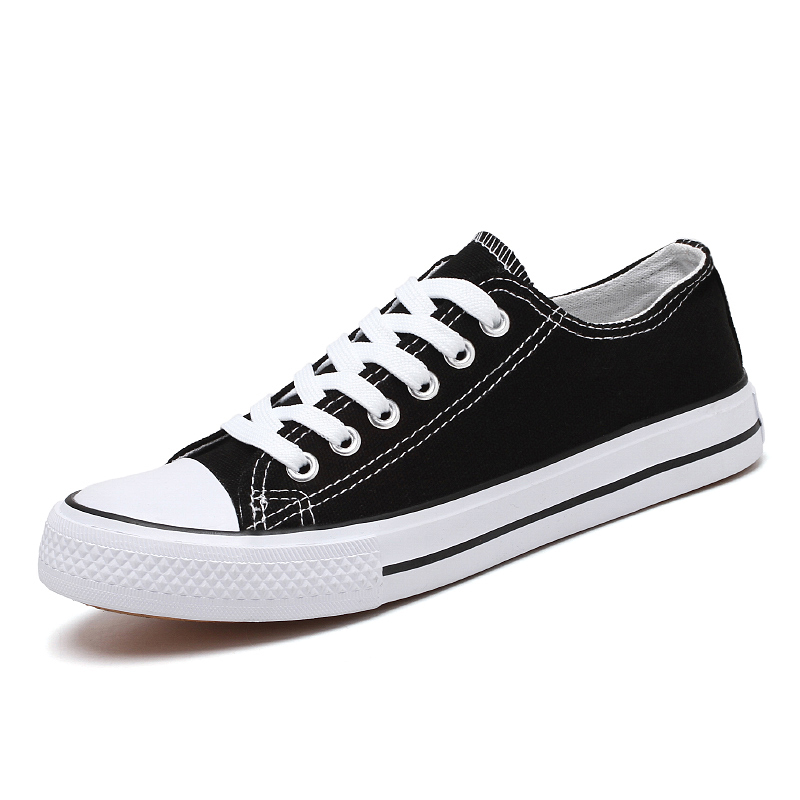  Direct  Classic Low Cut Vulcanized Flat Plain Blank White Black Casual Canvas Shoes Sneakers for women 
