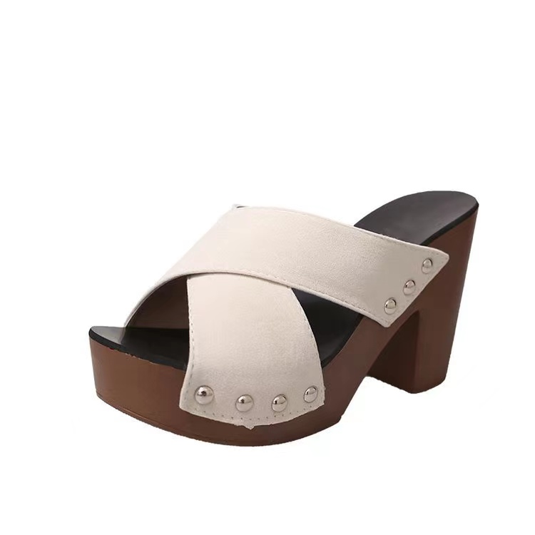 New crossed toes mules Thick Heel Waterproof Women PU Suede  Platform wedges sandals for women and ladies shoe