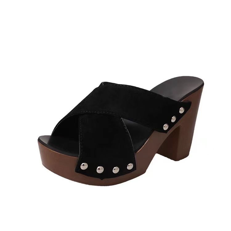 New crossed toes mules Thick Heel Waterproof Women PU Suede  Platform wedges sandals for women and ladies shoe
