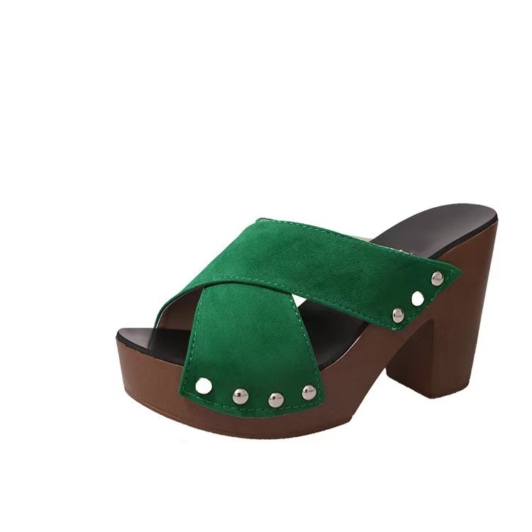 New crossed toes mules Thick Heel Waterproof Women PU Suede  Platform wedges sandals for women and ladies shoe