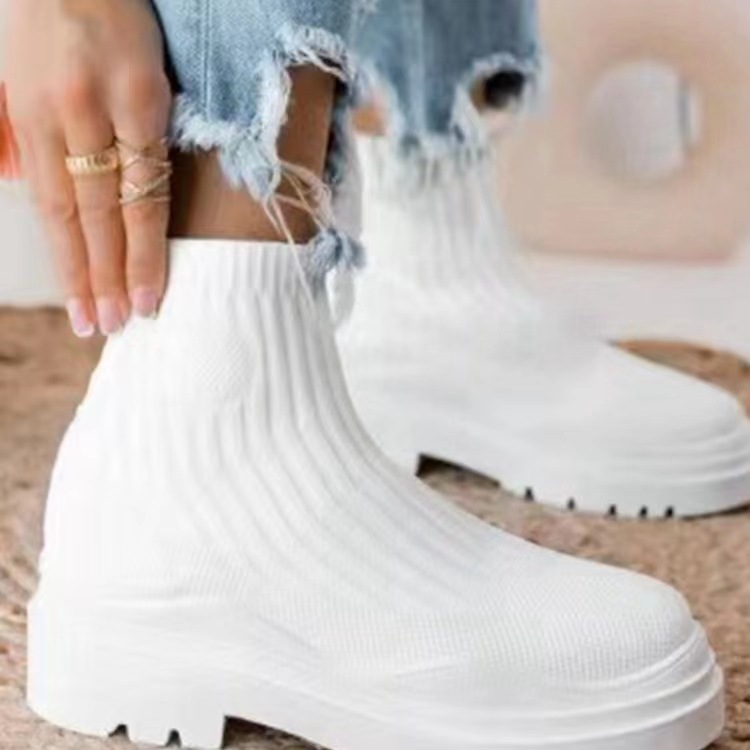 Knitted Platform Women's Boots Autumn and Winter Ankle Boots Women's Breathable Mid Well Boots