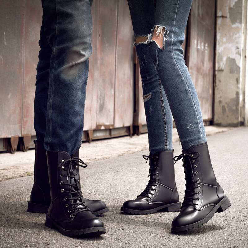 Large size 35-42 Martin boots British autumn and winter round head short boots Women's lace-up locomotive single short b