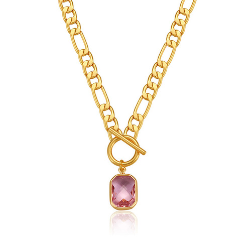 New Fashion Minimalist Clavicle Chain Raspberry Powder Glass Drill Square Pendant OT Buckle Sweet Necklace Jewelry For W