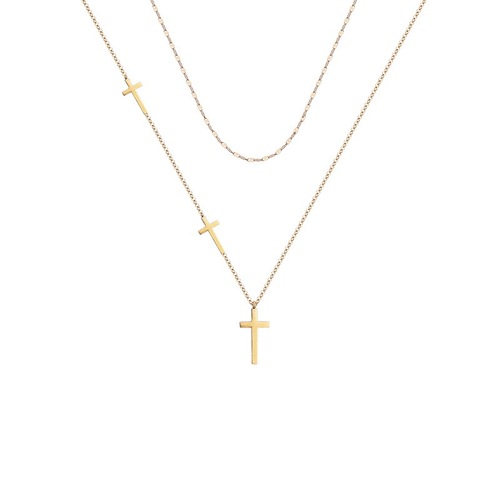  18k Gold Plated Stainless Steel double cross cross pendant necklace collarbone chain women's fashion jewelry