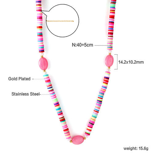 2023 Summer Boho Fashion Choker Necklace Jewelry DIY Colorful Polymer Clay Beaded Natural Stone Charm Necklace For Women