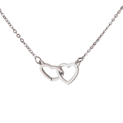Lateefah  Hollow Heart Necklace Stainless Steel Love Double Heart Pendant Necklace Women's Jewelry