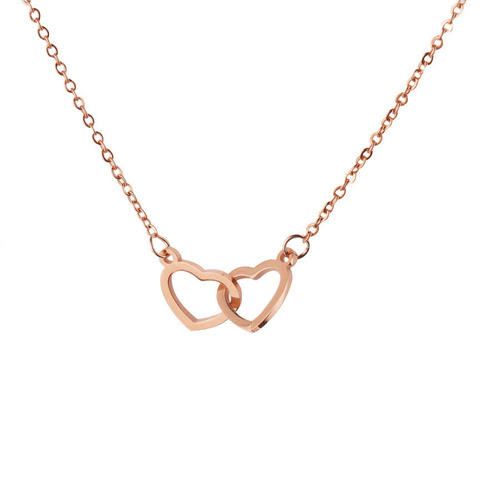 Lateefah  Hollow Heart Necklace Stainless Steel Love Double Heart Pendant Necklace Women's Jewelry