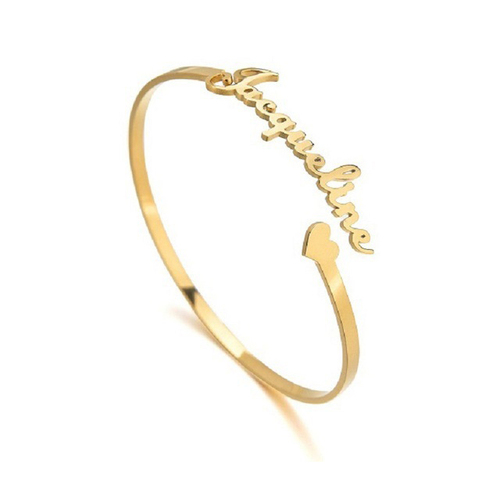  Name Letter Cuff Bracelet Waterproof Opening 18k Gold Plated Stainless Steel Bracelet Bangles Jewelry Women