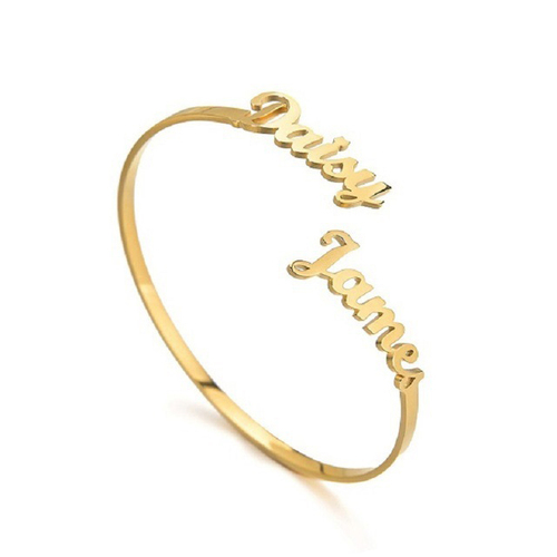  Name Letter Cuff Bracelet Waterproof Opening 18k Gold Plated Stainless Steel Bracelet Bangles Jewelry Women