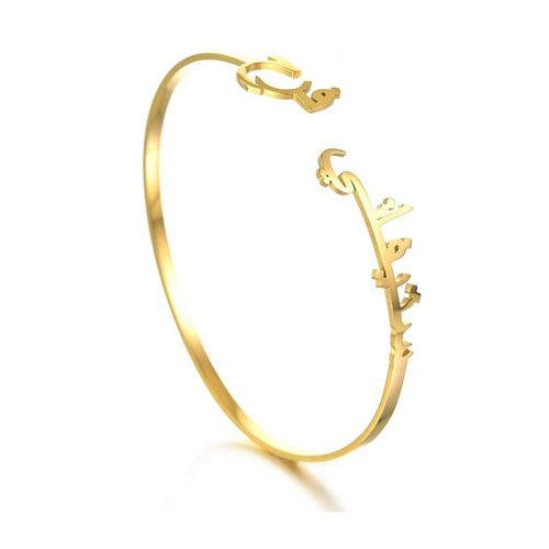  Name Letter Cuff Bracelet Waterproof Opening 18k Gold Plated Stainless Steel Bracelet Bangles Jewelry Women