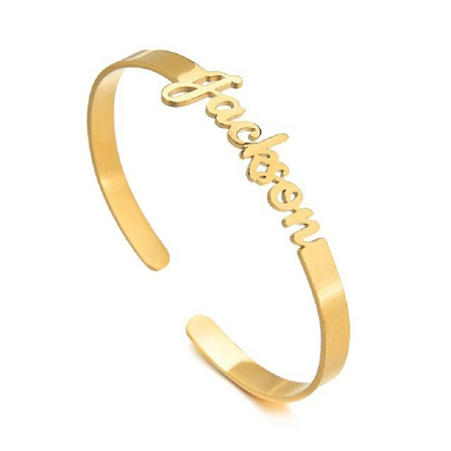  Name Letter Cuff Bracelet Waterproof Opening 18k Gold Plated Stainless Steel Bracelet Bangles Jewelry Women