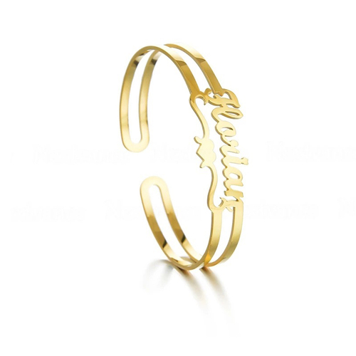  Name Letter Cuff Bracelet Waterproof Opening 18k Gold Plated Stainless Steel Bracelet Bangles Jewelry Women