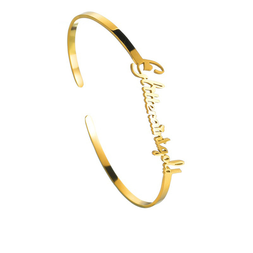  Name Letter Cuff Bracelet Waterproof Opening 18k Gold Plated Stainless Steel Bracelet Bangles Jewelry Women