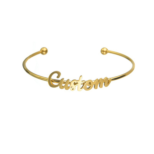  Name Letter Cuff Bracelet Waterproof Opening 18k Gold Plated Stainless Steel Bracelet Bangles Jewelry Women
