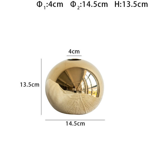 European Minimalist Round Gold Ceramic Vases Model House Wedding Decoration Flower Vase For Home Decor