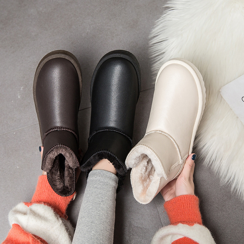 Dropshipping Women Winter Shoes PU High Quality Plush Insole Snow Boots Ladies' Outdoor Ankle Winter Boots