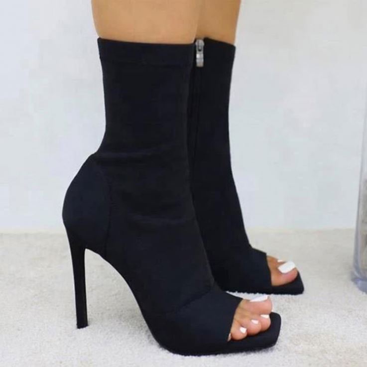 Women's Solid Color Heeled Open Toe Ankle Boots High-Heeled Single Shoes