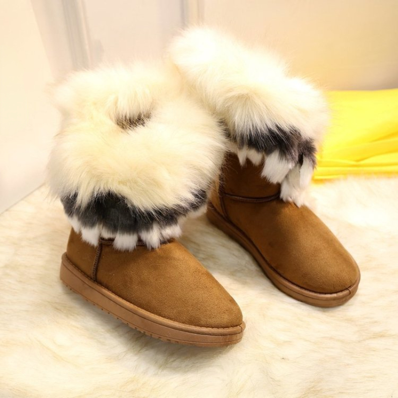 Winter Fur Snow Boots Warm Flat Bottom Slip On Women Shoes Causal Durable Stylish Outdoors Casual Boots 