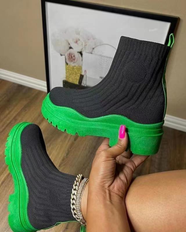 Knitted Platform Women's Boots Autumn and Winter Ankle Boots Women's Breathable Mid Well Boots