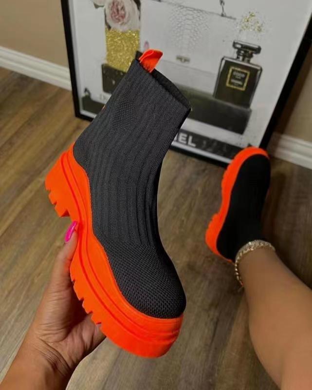 Knitted Platform Women's Boots Autumn and Winter Ankle Boots Women's Breathable Mid Well Boots