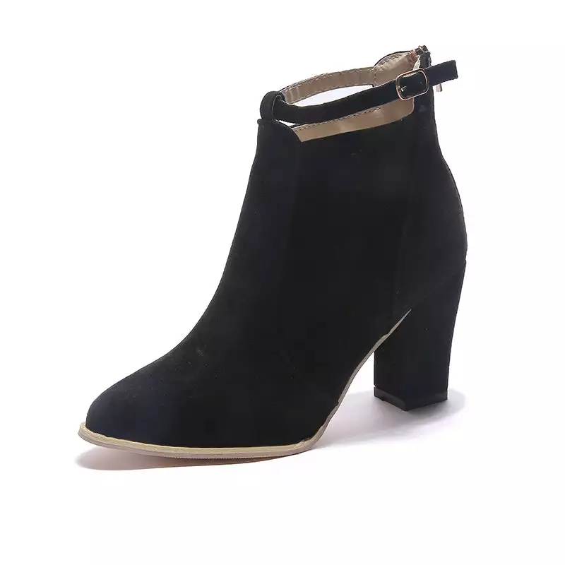 Ladies Ankle Boots Women Chunky Solid Color Boots High Heels Boots