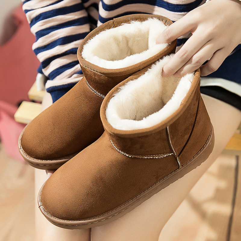 Classic Suede Snow Boots Wool Women Boots Warm Non-slip Silp-on Winter Shoes for Women Ankle Boots