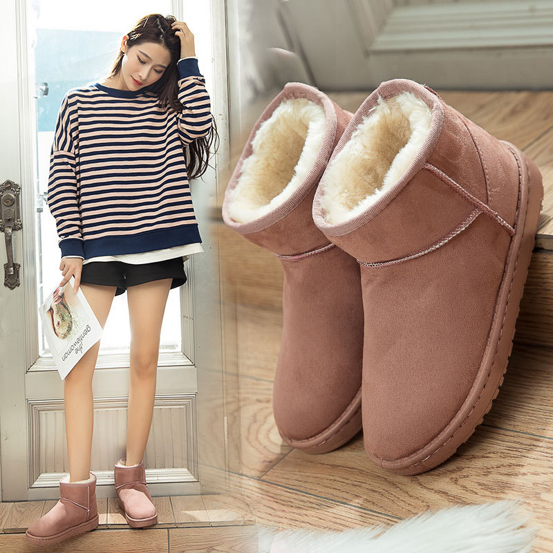 Classic Suede Snow Boots Wool Women Boots Warm Non-slip Silp-on Winter Shoes for Women Ankle Boots