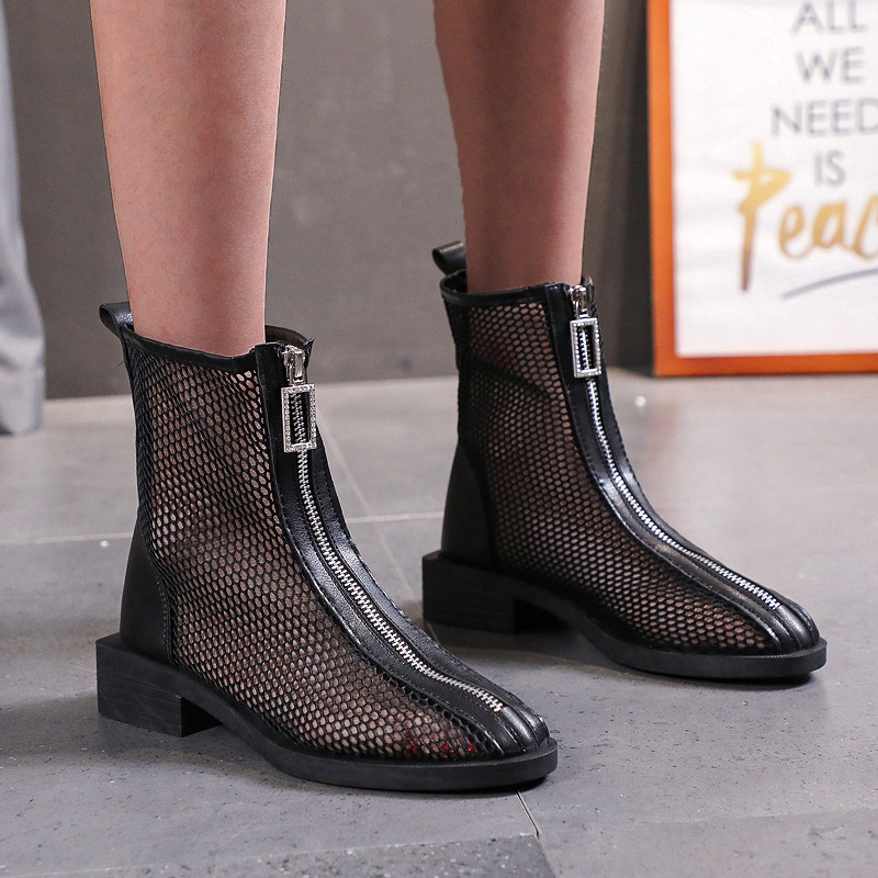 Fashion Breathable Mature Women's Boots Mesh High Heel Casual Shoes