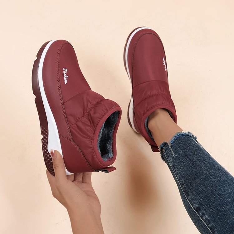 Fashion Women Winter Warm Shoe Leather Wool Flat Shoes Walking Higher Boot Anti-slip Snow Boots