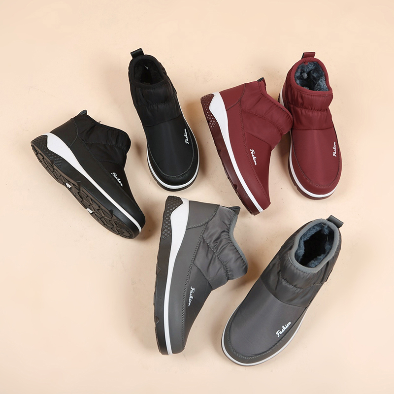 Fashion Women Winter Warm Shoe Leather Wool Flat Shoes Walking Higher Boot Anti-slip Snow Boots