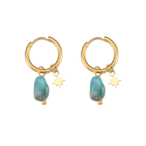 Octagonal Star Amazonite Apatite Lapis Lazuli Natural Stone Dangling Huggie Earrings Jewelry Women 