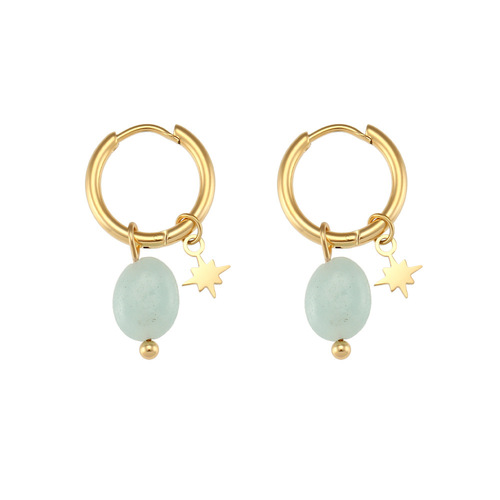 Octagonal Star Amazonite Apatite Lapis Lazuli Natural Stone Dangling Huggie Earrings Jewelry Women 