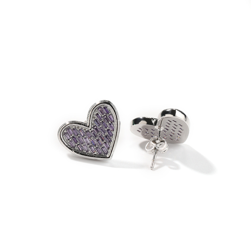 2023  Purple Pink CZ Baguette Heart Earrings Valentine's Day Gift Hip Hop Jewelry Women Men