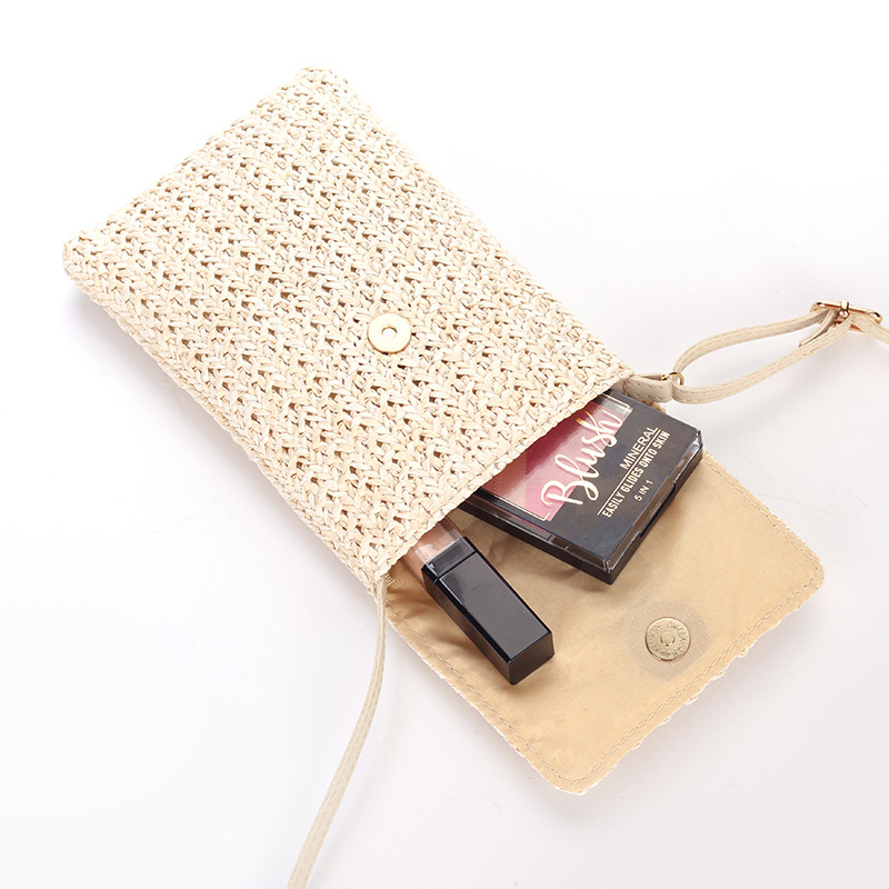 Fashion messenger bag diagonal cross bag solid color small daisy straw woven  lady's mobile phone bag
