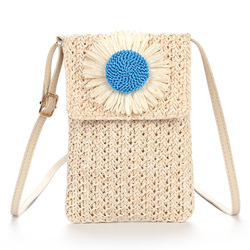 Fashion messenger bag diagonal cross bag solid color small daisy straw woven  lady's mobile phone bag