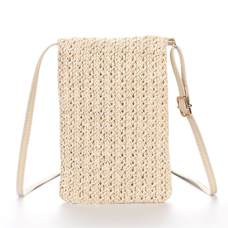 Fashion messenger bag diagonal cross bag solid color small daisy straw woven  lady's mobile phone bag