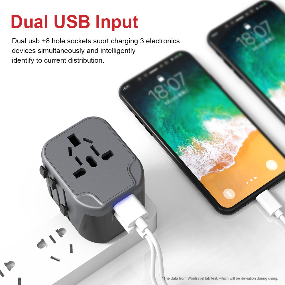  hot selling high quality universal travel adapter dual usb multi plug travel charger