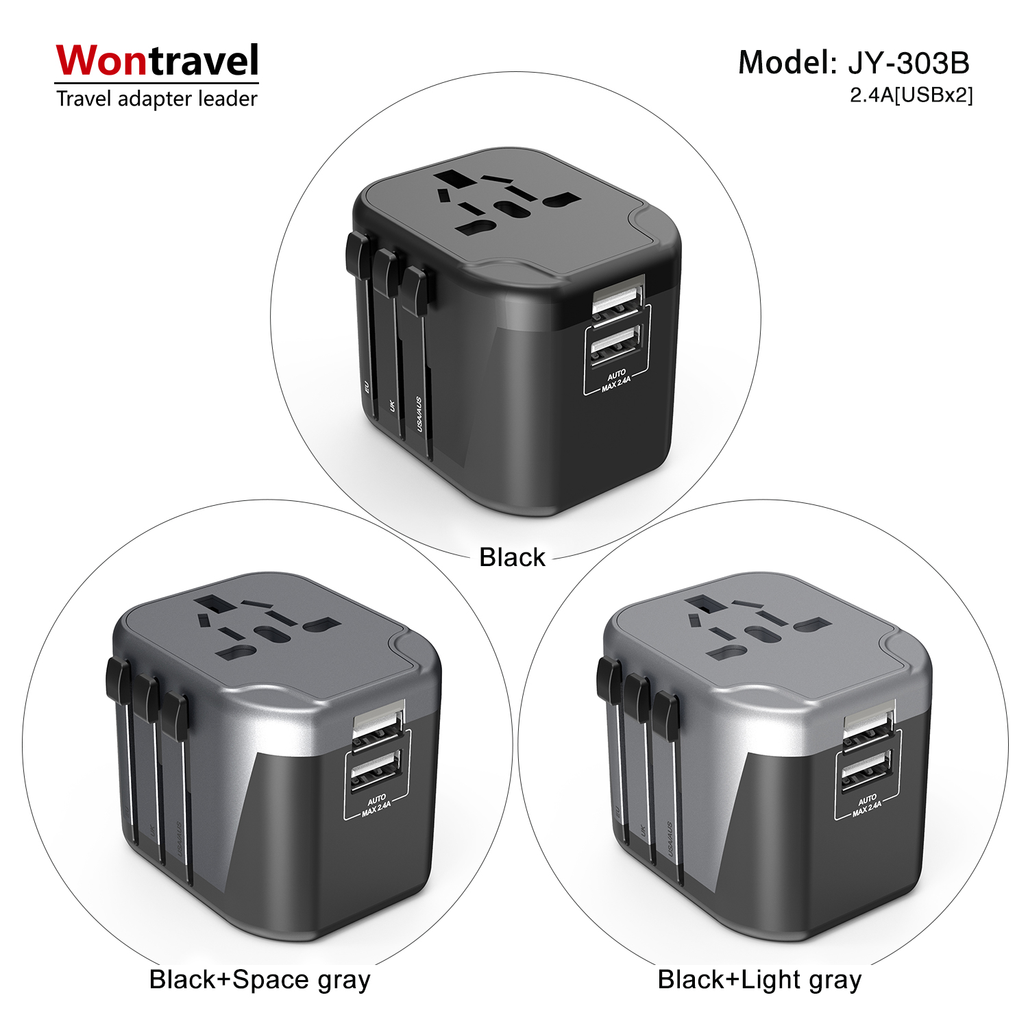 hot selling high quality universal travel adapter dual usb multi plug travel charger
