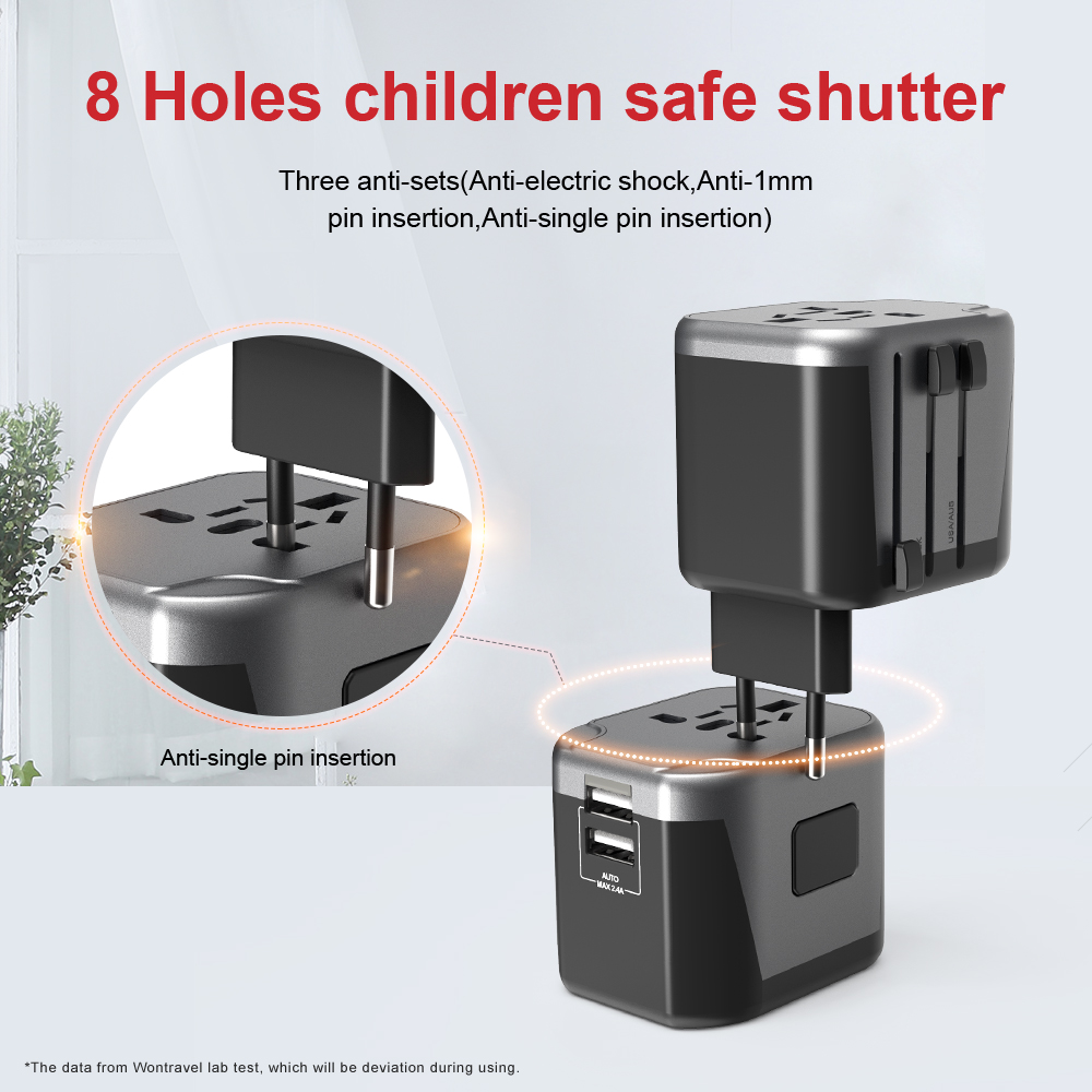  hot selling high quality universal travel adapter dual usb multi plug travel charger