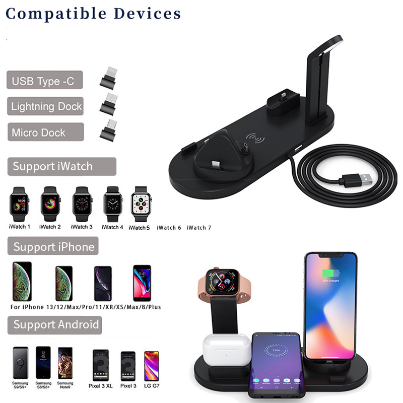 Portable Multifunction 4 In 1 Wireless Charger For All Qi Smartphone Charging 15w Qi Charging Station Wireless Charger F