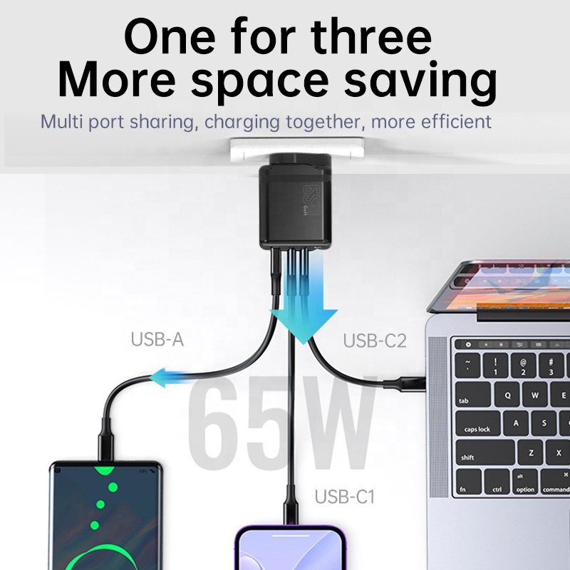 PD65W QC3.0 UKCA Travel Charger UK Plug Type C Fast Charger Adapter Portable Multifunction Chargers for Iphone Ipad Macb