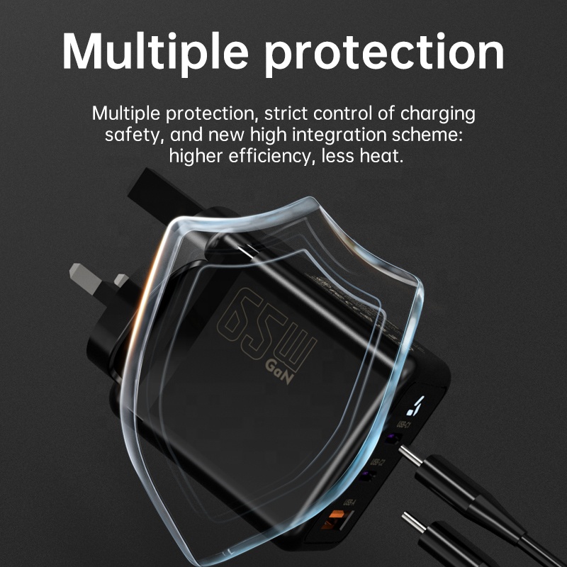 PD65W QC3.0 UKCA Travel Charger UK Plug Type C Fast Charger Adapter Portable Multifunction Chargers for Iphone Ipad Macb