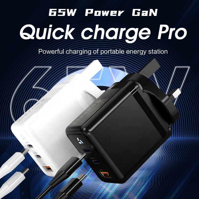 PD65W QC3.0 UKCA Travel Charger UK Plug Type C Fast Charger Adapter Portable Multifunction Chargers for Iphone Ipad Macb