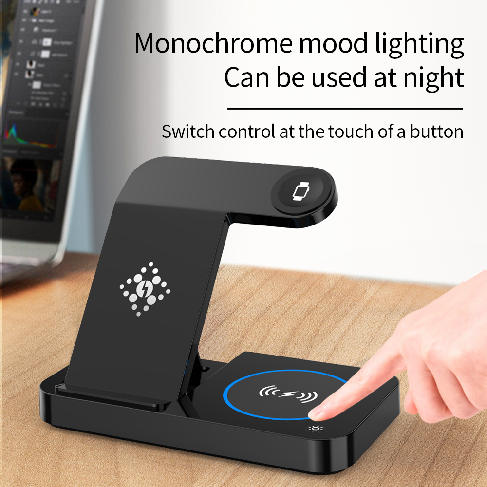 2022 New Style 15w Portable 4 in 1 Fast Wireless Charger Stand Holder Multifunction Foldable Qi  Wireless Charger For ip