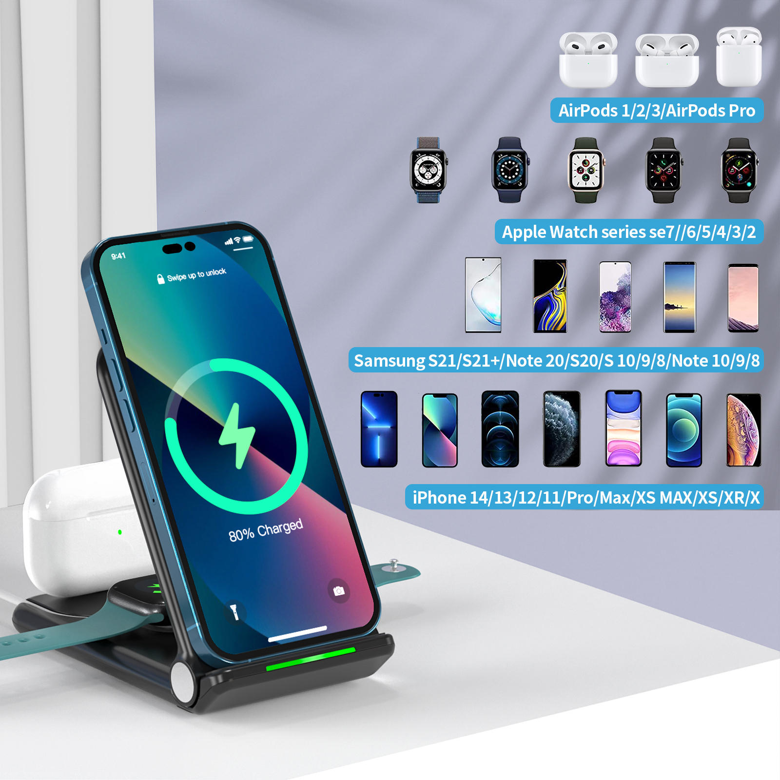 3 in 1 Qi Wireless Charger Stand for iPhone Trending Products 2022 New Arrivals Multifunction Chargers for iPhone iWatch