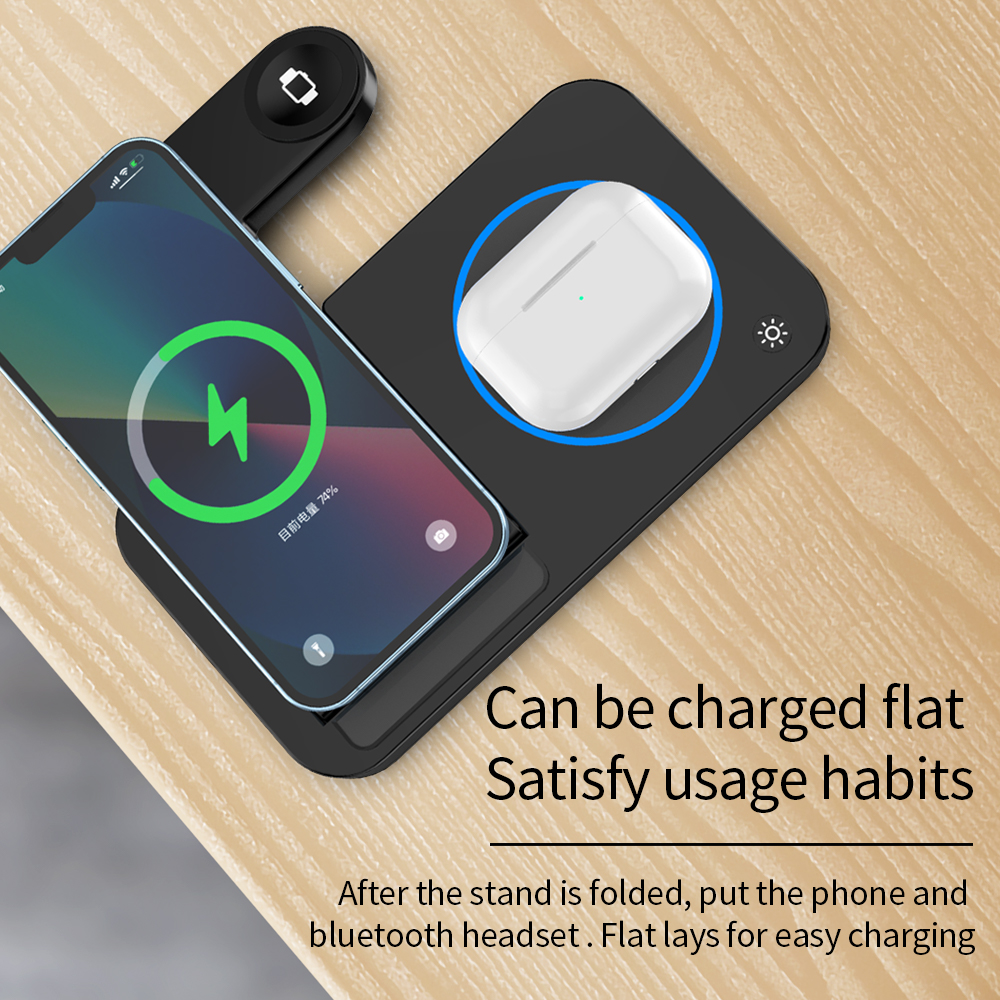2022 New Style 15w Portable 4 in 1 Fast Wireless Charger Stand Holder Multifunction Foldable Qi  Wireless Charger For ip
