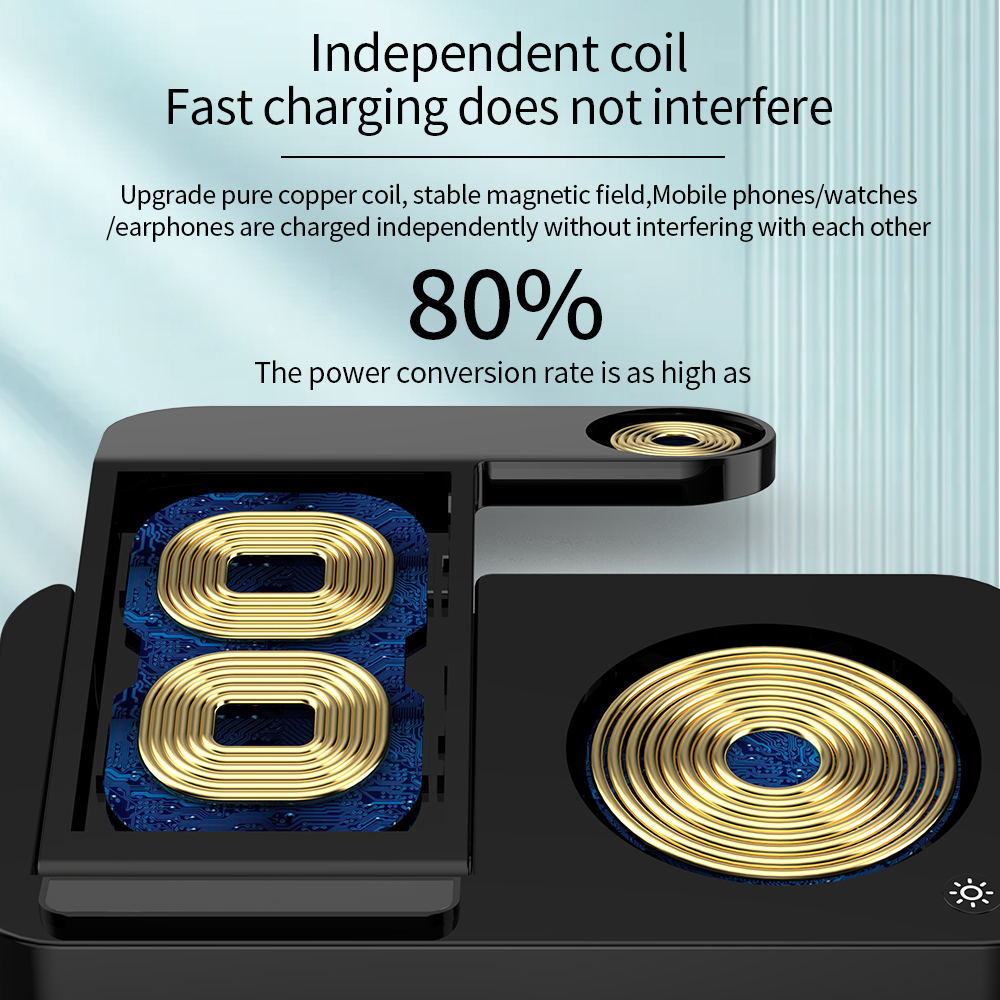 2022 New Style 15w Portable 4 in 1 Fast Wireless Charger Stand Holder Multifunction Foldable Qi  Wireless Charger For ip