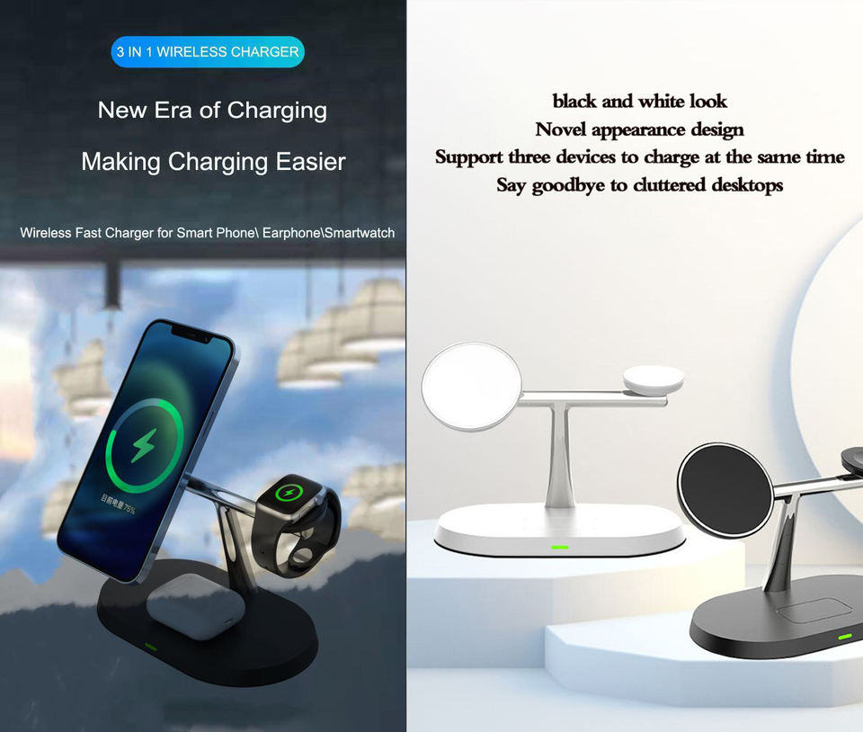 New Product 3 In 1 Electric Lift Wireless Charging Dock Holder Desktop Multifunction Wireless Charger For Iphone Watch H